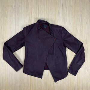 Theory Kenza Draped Lamb Leather Jacket Suede Womens Petite Dark Plum Luxury